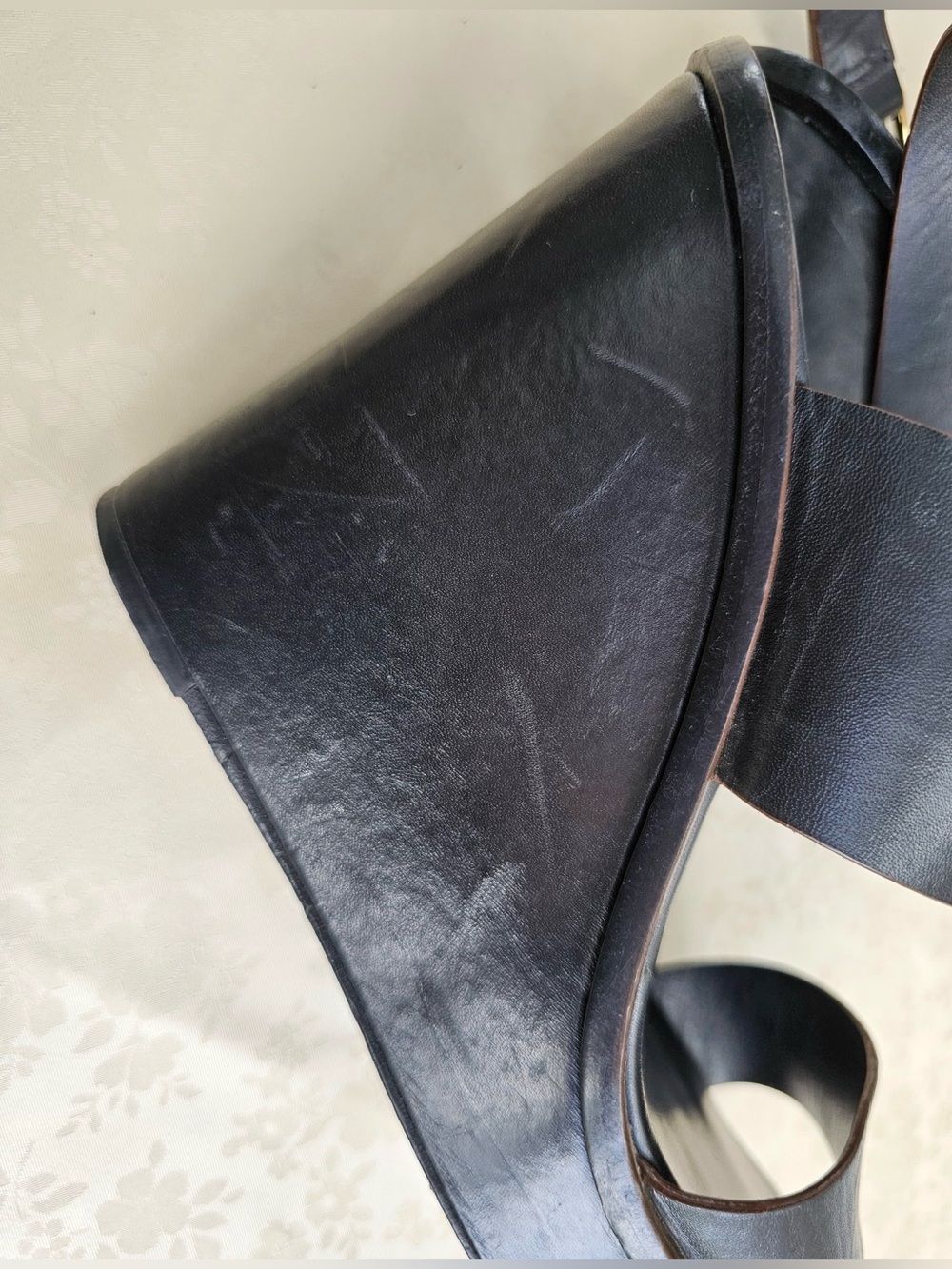 π€ Tory Burch Black Leather Platform Wedge Sandals Size 8.5 - Picture 13 of 14